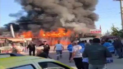 Kuşadası'nda yangın paniği: Alevler pazar yerini sardı