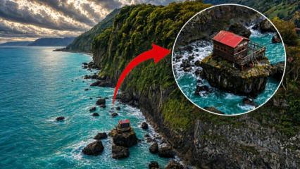 Denizin ortasındaki kayaya ev yaptılar! Ama&ccedil;ları kimseyi rahatsız etmeden tulum &ccedil;almak