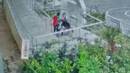 Adıyaman'da kaydedildi! Sağana yakalanan arkadaşının yardımına koştu
