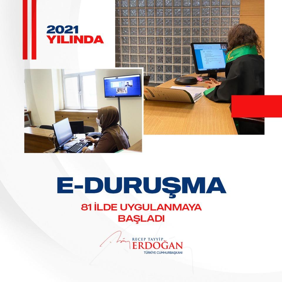 <p>Hukuk mahkemelerinde internet üzerinden duruşmalara katılabilmeyi mümkün hale getiren e-duruşma sistemini 81 ilimizin tamamında uygulamaya başladık.</p>

<p> </p>
