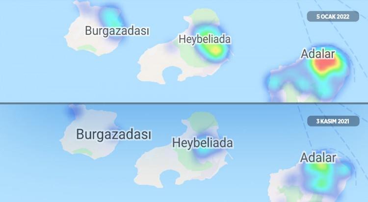 <p>Omicron varyantının hızlı yayılmasının etkisiyle Türkiye'de vaka sayılarında rekor kırıldı. Vakaların yarısından fazlası ise İstanbul'da. Kentte kırmızı olmayan ilçe kalmadı. İşte haritadaki 2 aylık değişim...</p>

<p><strong>ADALAR</strong></p>

<p>3 Kasım 2021 - 5 Ocak 2022</p>

<p> </p>
