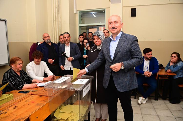 <p>CUMHURBAŞKANI Seçimi ikinci oylamasında Trabzon’da Ulaştırma ve Altyapı Bakanı Adil Karaismailoğlu’nun oy kullandığı 2045 nolu 356 seçmeni bulunan sandıktan 307 oy çıktı.<br /><br />Oylardan 149’u Recep Tayyip Erdoğan'a, 154’ü Kemal Kılıçdaroğlu'na çıktı, 4 oy da geçersiz sayıldı. 14 Mayıs’ta yapılan seçimlerde <a href=