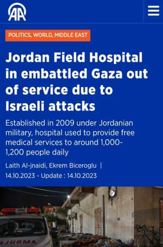 <p><strong>14.10.2023:</strong></p><p>Ürdün Sahra Hastanesi, İsrail'in saldırısı sonucu hizmet dışı kaldı.</p>