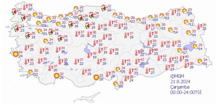 <p>EDİRNE 21°C, 37°C<br />Parçalı ve çok bulutlu, bu akşam saatlerinde yerel sağanak ve gök gürültülü sağanak yağışlı</p><p> </p><p>İSTANBUL 22°C, 31°C<br />Parçalı ve az bulutlu</p><p> </p><p>KIRKLARELİ 20°C, 34°C<br />Parçalı ve çok bulutlu, bu akşam saatlerinde yerel sağanak ve gök gürültülü sağanak yağışlı</p><p> </p><p>KOCAELİ 22°C, 33°C</p><p>Parçalı ve az bulutlu</p>