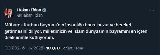 <p><em><strong>Mübarek Kurban Bayramı'nın insanlığa barış, huzur ve bereket getirmesini diliyor, milletimizin ve İslam dünyasının bayramını en içten dileklerimle kutluyorum.</strong></em></p>