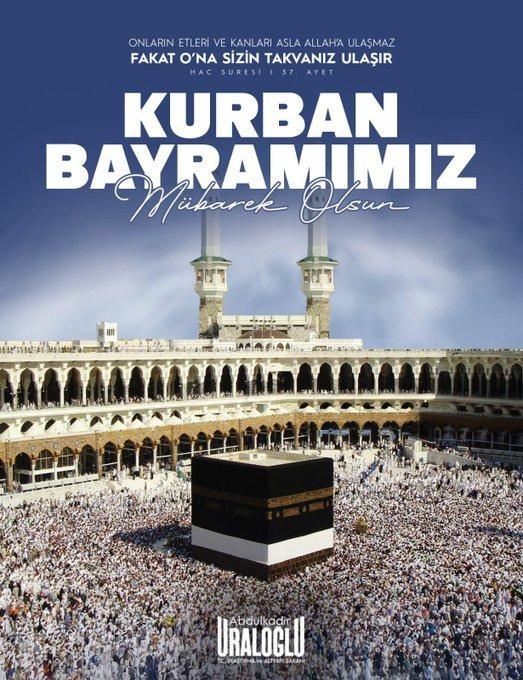 <p><em><strong>Mübarek Kurban Bayramı'nı tebrik ediyor; bayram coşkusunun İslam coğrafyasına, ülkemize ve hanelerimize huzur ve güzellikler getirmesini temenni ediyorum. Bayramımız mübarek olsun.</strong></em></p>