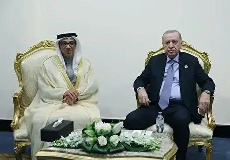 <p>Erdoğan, ilk olarak BAE Başkan Yardımcısı ve Başbakan Yardımcısı Şeyh Mansur Bin Zayed Al Nahyan'ı kabul etti.</p>
