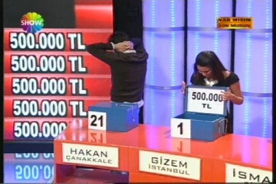 Sonunda beklenen oldu... Show TVde Acun Ilıcalının sunduğu Var mısın yok musun yarışmasında bir yarışmacı 128 milyarı reddedek kutuya gitti ve 500 milyarı kazandı.