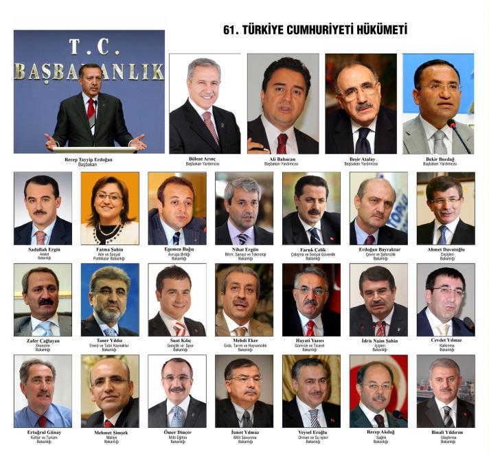 Başbakan Erdoğan tarafından kurulan 61. h&uuml;k&uuml;met 26 koltuktab oluşuyor.