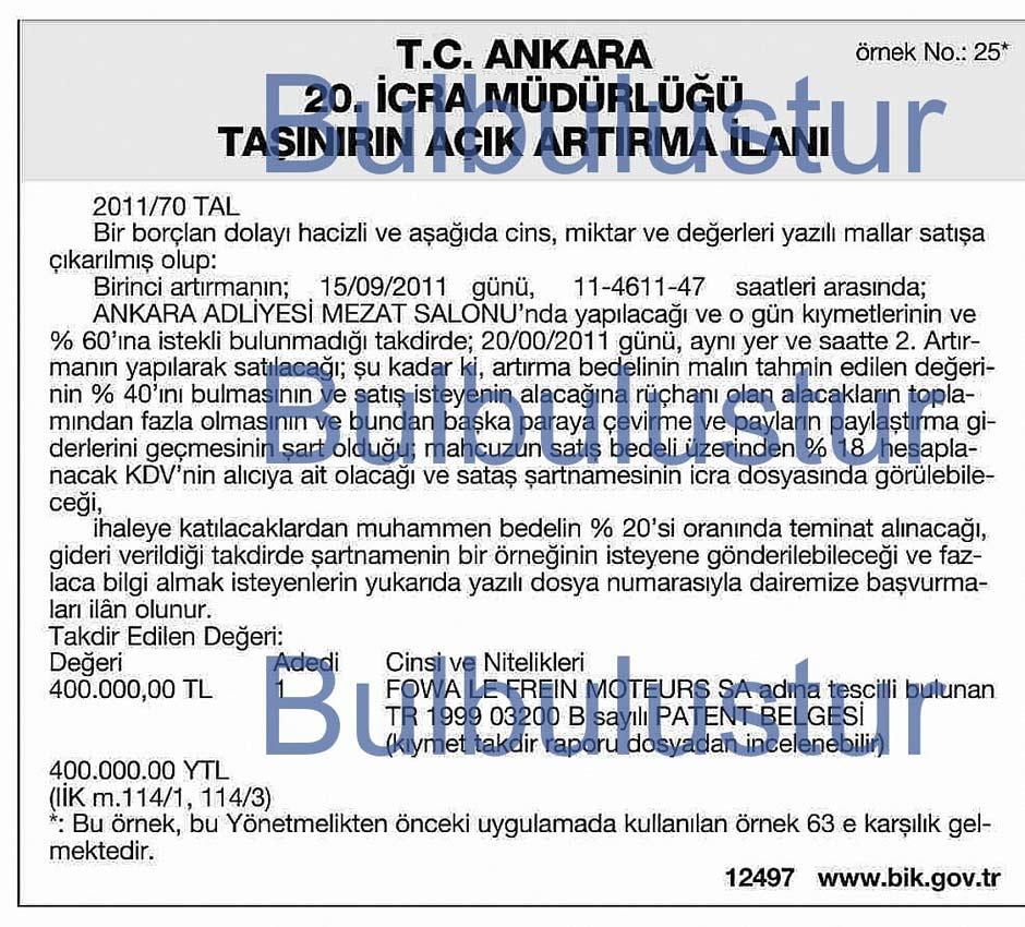 İnternet artık hayatın hemen her alanına el atıyor. İcralık malların ihale duyurularını yapan bir internet sitesi, ilginç ihale haberleri ile dikkat çekiyor... Sitede yer alan bir ilana göre, Fransız menşeyli, 200.000 € öz sermayeli bir marka da icradan satışa sunulmuş.