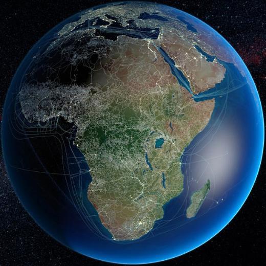 Afrika'daki kara, demiryolu ve yeraltı kablo ağı.