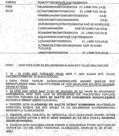 İşte Dağlıca'nın basılacağına ilişkin gönderilen rapor ve raporun gönderildiği merkezler: Yüksekova Taktik Jandarma Sınır Alay Komutanlığı, 3'üncü Taktik Tümen Komutanlığı, 21'inci Jandarma Sınır Tugay Komutanlığı, Hakkâri Dağ ve Komando Tugayı, Yüksekova Dağ ve Komando Tugay Komutanlığı, Hakkâri İl Jandarma Alay Komutanlığı, Yüksekova 2. Jandarma Sınır Tabur Komutanlığı, 5. Jandarma Sınır Bölük Komutanlığı, Yüksekova İlçe Jandarma Komutanlığı, Şırnak 62'nci Elektronik Mevzi Komutanlığı ve Van Jandarma Asayiş Kolordu Komutanlığı.