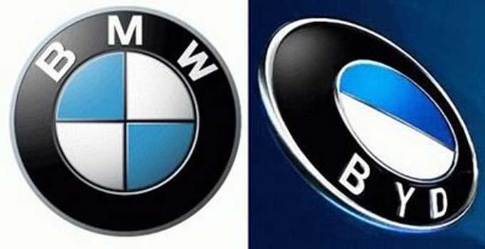 Soldaki BMW logosu Sağdaki BYD logosu
