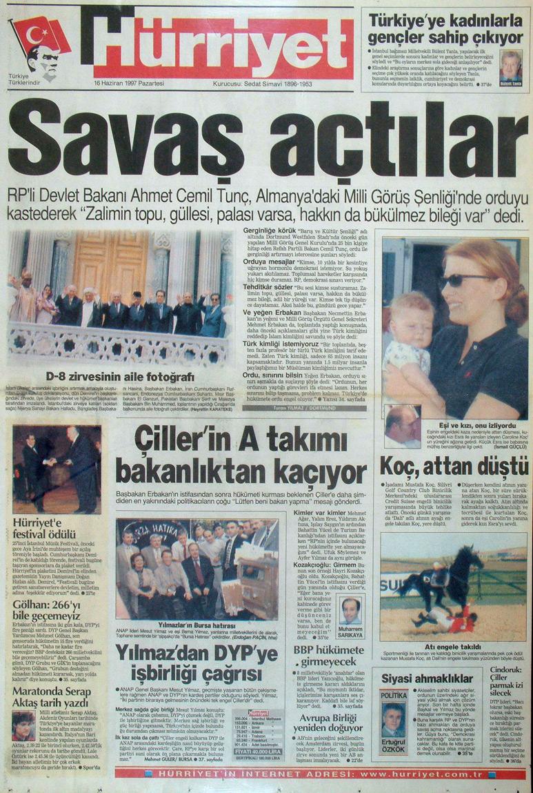 16 Haziran 1997 Hürriyet