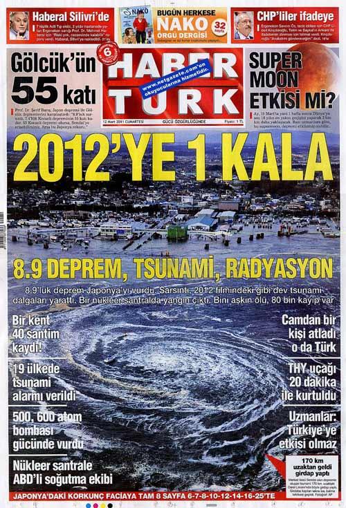 Tüm dünyanın korku dolu gözlerle izlediği Japonya depremi ve ardından gelen tsunami Türkiye'de bütün gazetelerde manşetlere taşınırken yalnızca Akit gazetesi bu felaket yerine Ergenekon'u manşetine taşıdı.