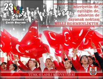 Genelkurmay Başkanlığı, 23 Nisan Ulusal Egemenlik ve Çocuk Bayramı dolayısıyla 5 afiş hazırlattı. afişlerin birindeki büyük harflerle yapılan MİLLİ EGEMENLİK vurgusu dikkat çekti.