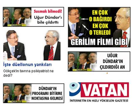 Vatan Gazetesi düello ile ilgili haberlerinde kullandığı başlıklarla kimden yana olduğunu açıkça belli etti.