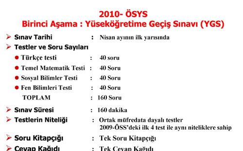 YÖK, Üniversiteye Girişte 2010 Sisteminin ayrıntılarını belirledi. YÖKün belirlediği ÖSYMnin açıkladığı Üniversiteye Girişte yeni sistemin tüm detayları