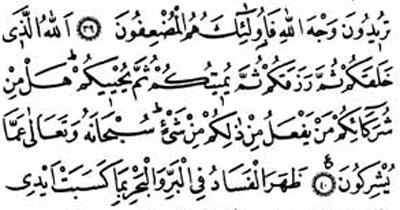 <p>Rum, 40 – Allah O yüce Rabdir ki sizi yaratır, sonra rızıklandırır, sonra tayin ettiği vâde geldiğinde sizi öldürür, sonra da diriltir.Düşünün bakalım: Sizin, ibadette Allah’a ortak yaptığınız putlar içinde bunlardan herhangi bir şeyi yapabilen var mı?Allah onların iddia ettikleri ortaklardan münezzehtir, yücedir.</p>
