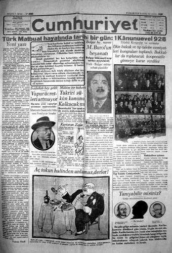 Cumhuriyet Gazetesinin Latin harfleri iye yapılan ilk baskısı