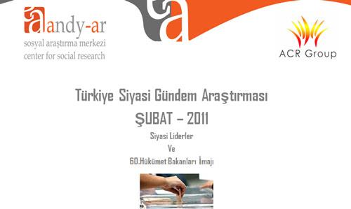 Andy-Ar Araştırma Şirketi, Türkiye Siyasi Gündem Araştırması Şubat 2011- Siyasi Liderler ve 60. Hükümet Bakanları İmajı araştırmasının sonuçlarını açıkladı.