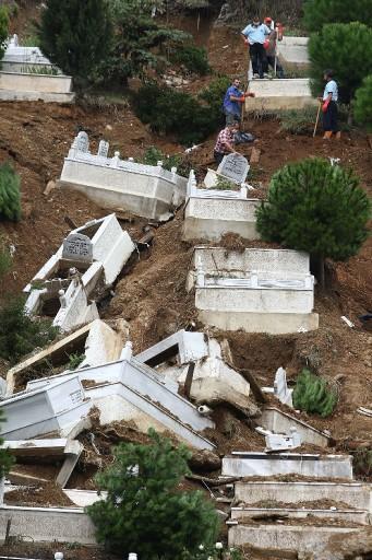 İstanbul'da etkili olan yoğun yağış sonucu Cebeci Mezarlığı'nda toprak kayması oldu. 100 mezar tahrip olurken, toplanan kemikler topluca gömüldü.