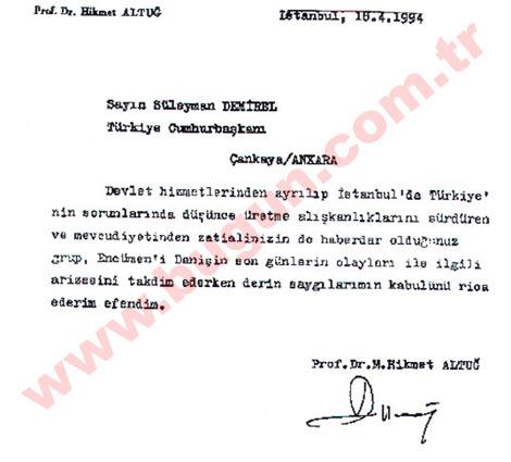 Encümen-i Daniş'in Demirel'e yazdığı mektup