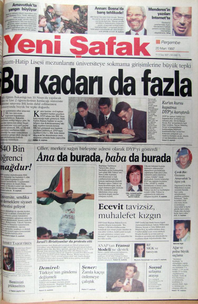 20 Mart 1997 Yeni Şafak