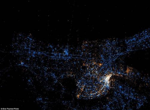 <p><strong>New Orleans </strong><br/><p> 

Güneyde Mississipi çevresi, kuzeyde ise Pontchartrain gölü etrafı Flickr kullanımında yoğun. French Quarter bölgesinde ise kullanım eşit.