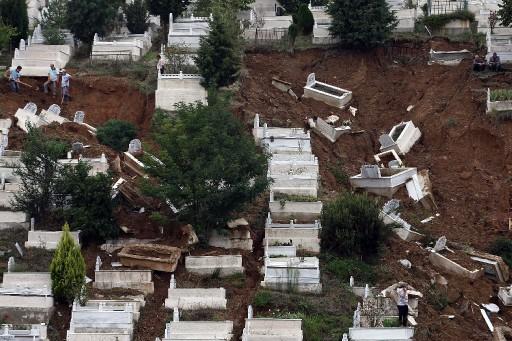 İstanbul'da etkili olan yoğun yağış sonucu Cebeci Mezarlığı'nda toprak kayması oldu. 100 mezar tahrip olurken, toplanan kemikler topluca gömüldü.