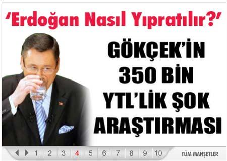 Vatan: ılıçdaroğlu, dün Melih Gökçekle ilgili yeni bir iddia daha ortaya attı. TBMMde gazetecilerle sohbet eden Kılıçdaroğlu, Ergenekon davası klasörlerinde Gökçek adına kesilmiş 354 milyar liralık bir fatura bulunduğunu belirtti