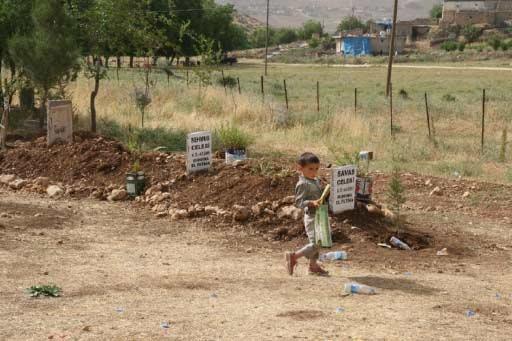 Bilge köyünde, 25'i ilk, 15'i ana sınıfı olmak üzere toplam 40 öğrenciye karneleri dağıtıldı. Karne almanın sevincini anne ve babalarıyla paylaşamayan çocuklar mezarlığa koştu.