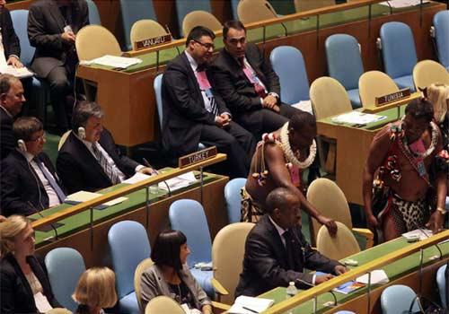 Öte yandan, Genel Kurulda Türk heyetinin hemen önünde Afrika ülkesi Swaziland heyeti yer aldı.