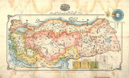 1923 Teşkilatına Göre Taksimat-ı Adliye Haritası ülkedeki tüm mahkemeleri, hukuk mekteplerini, müfettişlikleri ve baroları, kadro sayıları ve işlevlerine varıncaya kadar detaylarıyla yansıtıyor