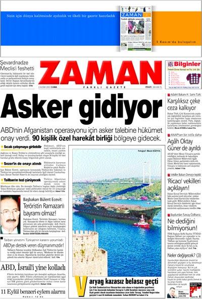 Zaman Gazetesi'nin 3 Kasım 2001 öncesindeki tasarımı