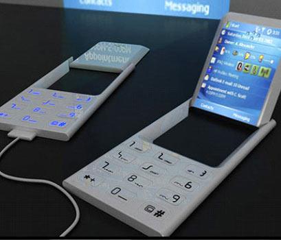 <strong>Projektörlü Cep Telefonu Konsepti:</strong> Ekranı projektöre dönebilen bu konsept cep telefonu, sunumlar için ideal bir araç olacak gibi duruyor.