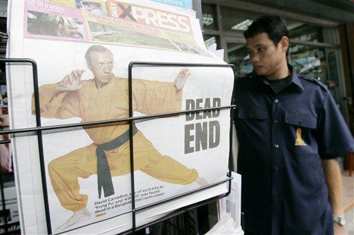 Ünlü Amerikalı oyuncu David Carradine, Tayland'ın başkenti Bangkok'ta ölü bulundu.
