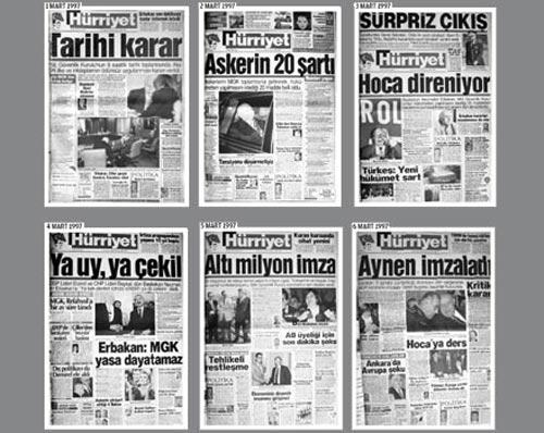 Hürriyet'in 28 Şubat sürecinde 1'inci sayfası ve manşetleri