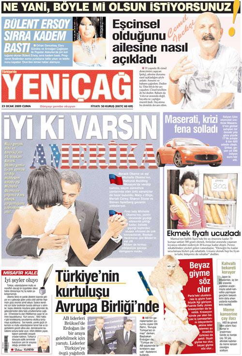 Yeniçağ gazetesinin 23 Ocak 2009 tarihli 'Pembe' sayfası