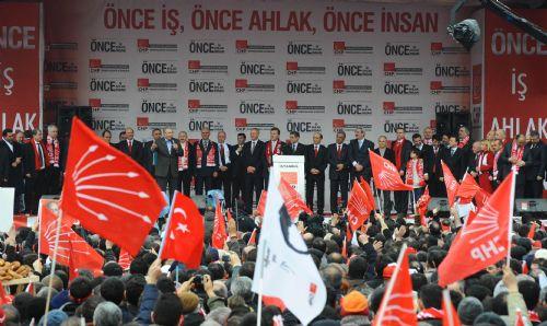 CHP'nin Çalğayan mitingi: Çağlayan meydanında kurulan dev ekranlarda Başbakan Erdoğan'ın yıllar önce söylediği sözler ve hkmetyar ile çekilen fotoğrafları yayınlandı.
