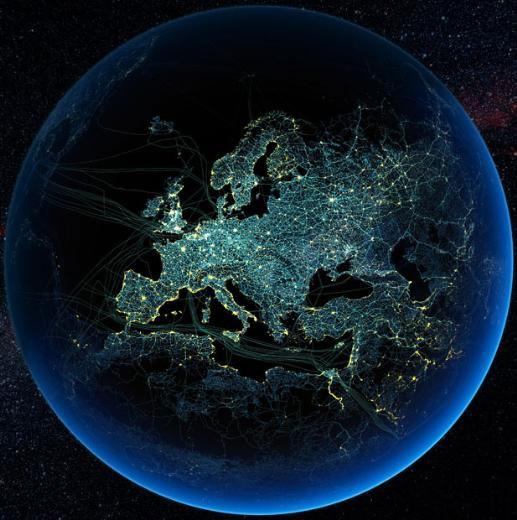 Türkiye'yi merkezine alan bu fotoğrafta, Kuzey Afrika ve Avrupa'nın gece nasıl aydınlandığı görebiliyor. Avrupa, bu ay içinde nüfusu 7 milyara ulaşan dünyanın en yaşlı kıtası olma unvanını taşıyor. Dünya nüfusu 1999'dan bu yana 1 milyar artış gösterdi.