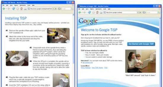 Google yine çılgın bir hizmetle karşınızda. Artık internet bağlantınızı Google TISP sistemi sayesinde kanalizasyon borusundan gelen fiber optik kablolardan alabilirsiniz. Başvuru yaptıktan sonra 1 saat içinde yüksek hızda geniş bant internet bağlantınız t