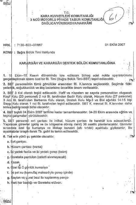İşte Dağlıca'nın basılacağına ilişkin gönderilen rapor ve raporun gönderildiği merkezler: Yüksekova Taktik Jandarma Sınır Alay Komutanlığı, 3'üncü Taktik Tümen Komutanlığı, 21'inci Jandarma Sınır Tugay Komutanlığı, Hakkâri Dağ ve Komando Tugayı, Yüksekova Dağ ve Komando Tugay Komutanlığı, Hakkâri İl Jandarma Alay Komutanlığı, Yüksekova 2. Jandarma Sınır Tabur Komutanlığı, 5. Jandarma Sınır Bölük Komutanlığı, Yüksekova İlçe Jandarma Komutanlığı, Şırnak 62'nci Elektronik Mevzi Komutanlığı ve Van Jandarma Asayiş Kolordu Komutanlığı.
