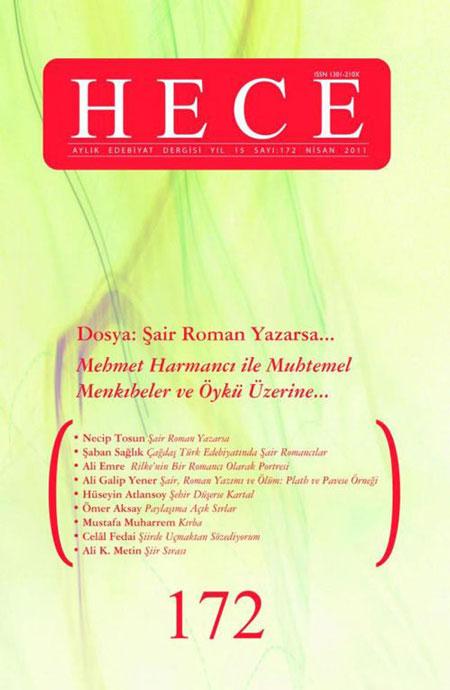 <p><strong>Hece 172. Sayısını Çıkardı!</strong></p>
<p>EDEBİYAT GÜNDEMİ<br />Necati Mert/Kutlu Doğum Haftası Üzerine 3<br />Selçuk Küpçük/Cem Yavuz’la Est&Non Dergisi Üzerine Söyleşi: 4</p>
<p><strong>TAKİP MESAFESİ<br /></strong>Hayriye Ünal/Dalgınlığın Şiiri 10<br />Ölüm Bölgesi 12<br />Görülmüştür/Gözle Görülen Akıl: Derya Vural’ın Dünyaya Değen Elleri 13<br />Yitirilmesi Gereken 17<br />Hasan Aycın/Çizgi 18<br />Hüseyin Atlansoy/Şehir Düşerse Kartal 19<br />Ömer Aksay/Paylaşıma Açık Sırlar 20<br />Ali K. Metin/Aş.k Nâme 23<br />Mustafa Muharrem/Kırba 28<br />Mustafa Köneçoğlu/Önce Ben Boy Vereyim Sonra Sen Gel 31<br />Sümeyye Betül Karakaya/Merkez Kaçtığında Çekim 32<br />Emre Öztürk/Primitif 34<br />Mehmet Akdağ/Üç Faz Bir Nötr 36<br />Veysel Karani Tur/Kahkahama Bir Çeki Düzen Vermeliyim 39<br />Celâl Fedai/Neo Klasik Poetika: Şiirde Uçmaktan Söz Ediyorum 41<br />Yahya Kurtkaya/Hegel Amcasının Kızdığı Çocuk 46<br />Yunus Develi/Frenk Havası -XIX- Oyundan Çıkan Adam 50<br />Ali K. Metin/Şiir Sırası 53<br />Muharrem Sevil/‘Yol-Daş’ımız Kim Ola? 63<br />Merve Koçak Kurt/Mors Alfabesinde Sen 65<br />Murat Kapkıner/Filozof ve Sanatçıyla Felsefe ve Sanatın Paradoksu 70</p>
<p><strong>DOSYA: ŞAİR ROMAN YAZARSA…<br /></strong>Necip Tosun/Şair Roman Yazarsa 74<br />Şaban Sağlık/A. Tanpınar, A. İlhan ve N. Cumalı Örneğinde<br />Çağdaş Türk Edebiyatında Şair Romancılar 83<br />Ali Emre/Malte Laurids Brigge’nin Notları yahut Rilke’nin<br />Bir Romancı Olarak Portresi… 92<br />Ali Galip Yener/Şair, Roman Yazımı ve Ölüm: Plath ve<br />Pavese Örnekleri Üzerinden Tartışmak 97<br />Mustafa Şerif Onaran/Yolun Sonu 103<br />Selahattin İpek/Orhan Okay 107<br />Mihriban İnan Karatepe/‘Şemsiye Tamircisi’ Kaldı mı 109<br />Abdullah Harmancı/Mehmet Harmancı’yla Muhtemel<br />Menkıbeler ve Öykü Üzerine Söyleşi… 114<br />Hilmi Uçan/Sezdiren, Düşündüren Öyküler: Muhtemel Menkıbeler 120</p>
<p><strong>KİTAPLIK<br /></strong>Cemal Şakar/Yol Hakkı 129<br />Mustafa Köneçoğlu/ Geleceğe Dair Anekdotlar 130<br />Fatih Yavuz Çiçek/ Türk Edebiyatında Fantastiğin Kökenleri 132<br />Atilla Mülayim/ Tyb Akademi 134</p>