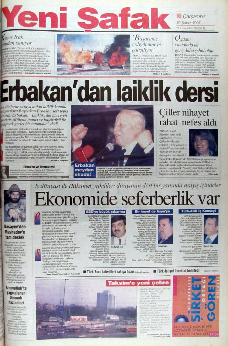 19 Şubat 1997 Yeni Şafak