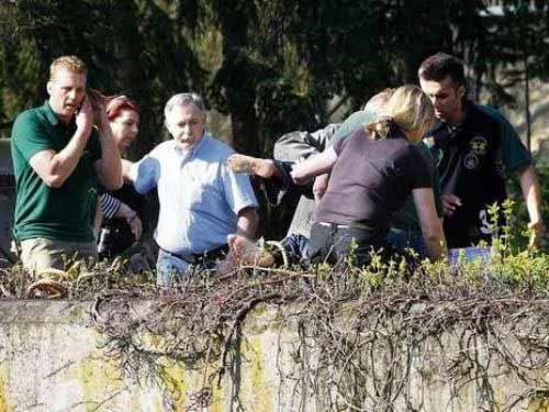 Hayvanat bahçesinde boz ayıların fotoğrafını çekmeye çalışan kadın ayıların içinde bulunduğu havuza düştü. Talihsiz kadın güçlükle kurtarılırken korku dolu anlar objektiflere böyle yansıdı: