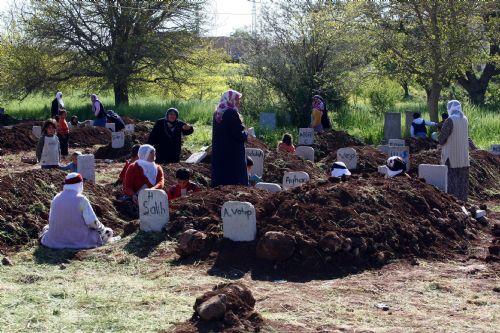 Mardin'in Mazıdağı ilçesi Bilge köyündeki saldırıda ölen 44 kişiden 39'unun cenazesinin defnedildiği mezarlıktan ağıtlar yükselmeye devam ediyor. İşte yürek burkan kareler...