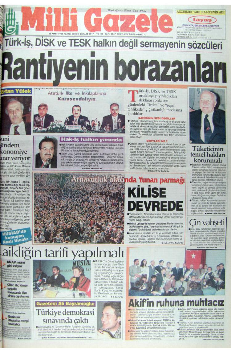 16 Mart 1997 Milli Gazete