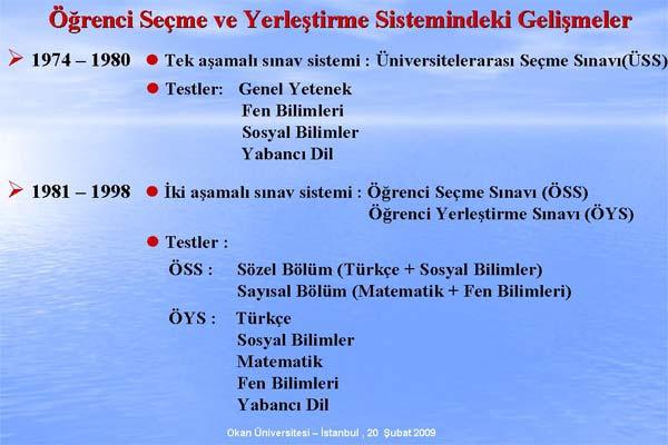 ÖSYM Başkanı Prof. Dr. Ünal Yarımağan, Değişen ÖSS Sistemi ve ÖSS 2010 adıyla verdiği konferasta sistemde nelerin değiştiğini madde madde anlattı. işte o sunum: