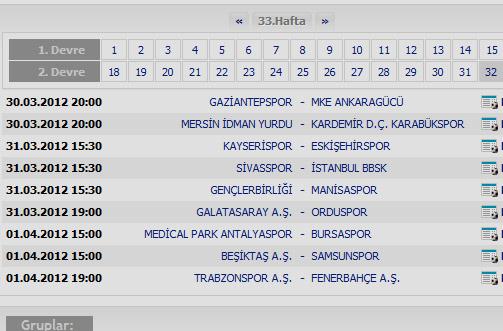 33. HAFTA MA&Ccedil; PROGRAMI